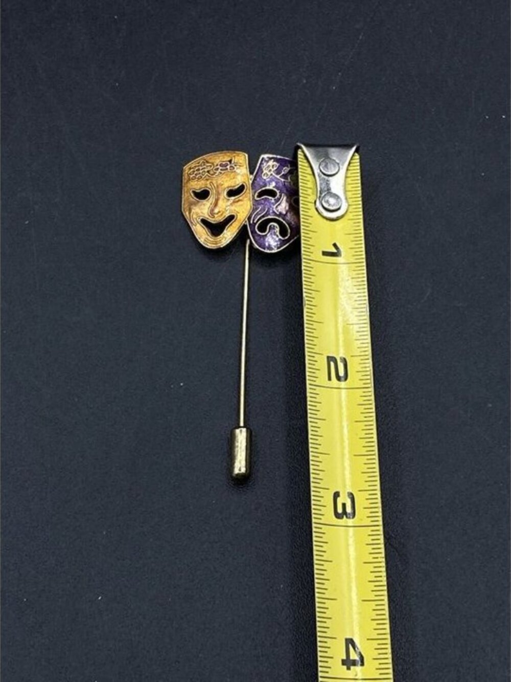 Comedy Tragedy Masks Cloisonné Enamel Stick Pin Vintage - Picture 4 of 9